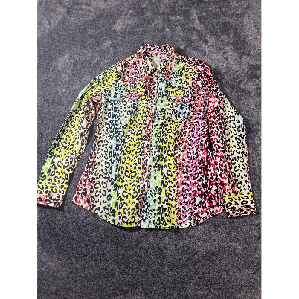 Roper Womens Rainbow Ombre Leopard Print Western Button Down Shirt Large NEW